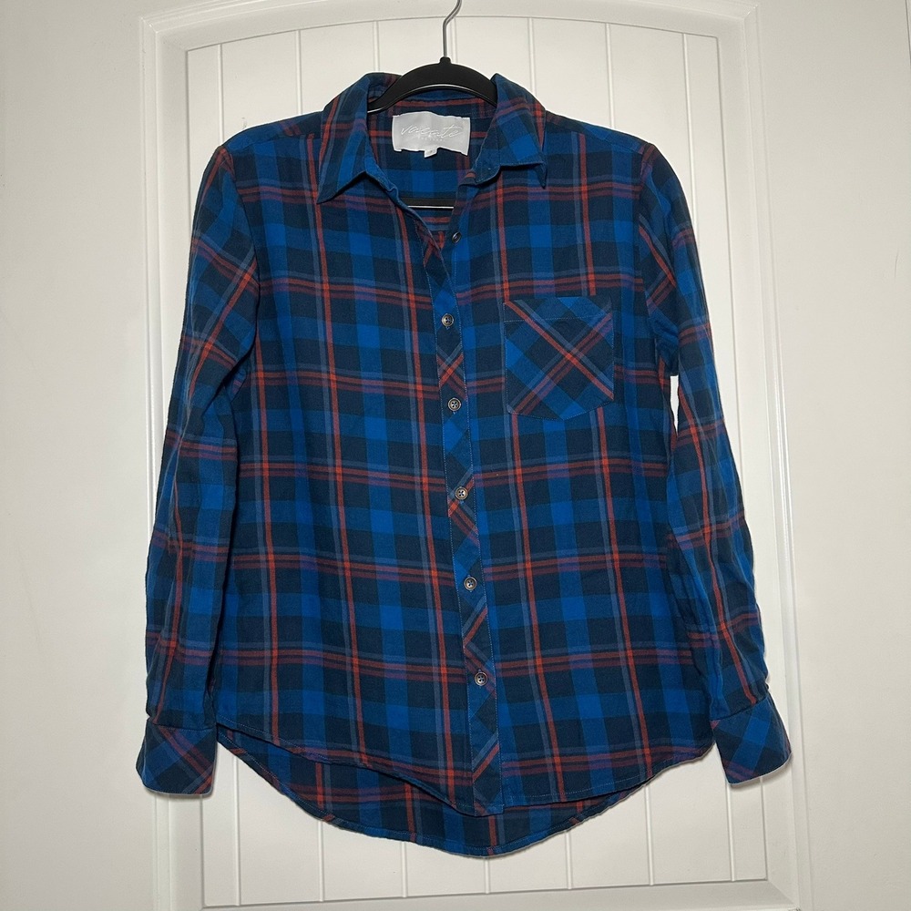 Vacate the Label‎ | Flannel Button Up Shirt Blue Orange Plaid | Women's Small